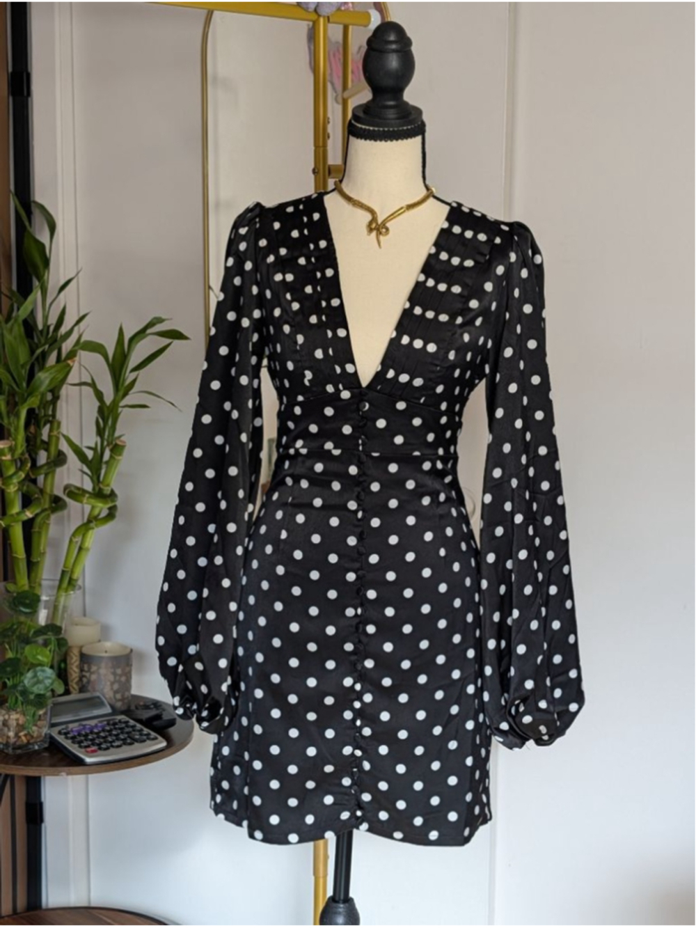 Fashion Nova Celeste Polka Dot Satin Mini Dress. XS - Picture 5 of 11